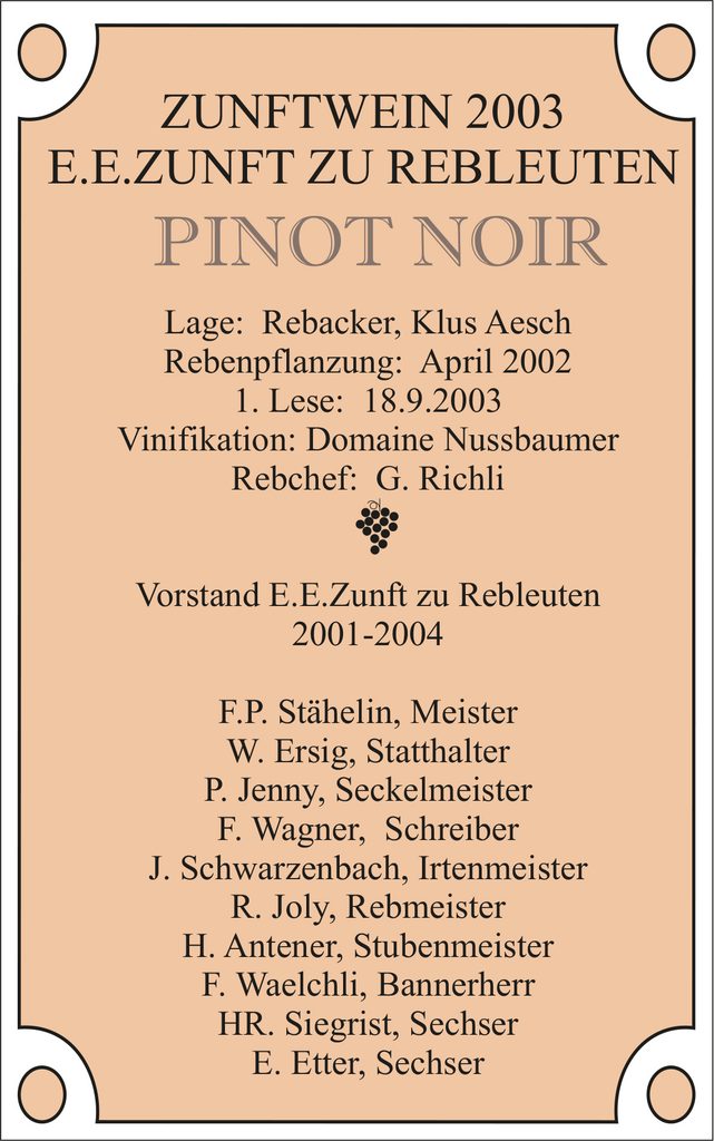 E.E. Zunft zu Rebleuten - Rebjahr E.E. Zunft zu Rebleuten - Rebjahr